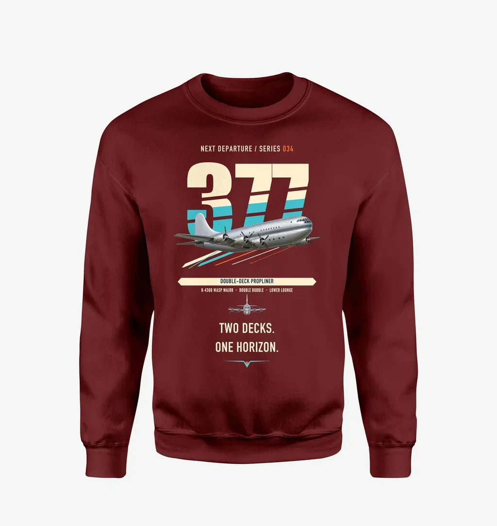 Boeing 377 Stratocruiser design on wine red sweatshirt
