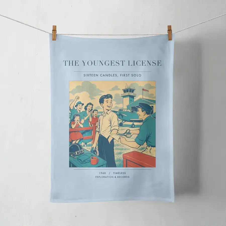VINTAGE G4298 - The Youngest License - Designed Towels design on lightblue