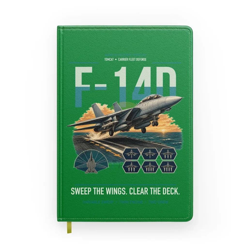 F-14D Tomcat design on green notebook