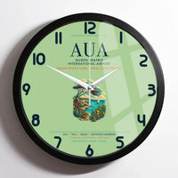 Thumbnail for Queen Beatrix International Airport (AUA) design on light green framed wall clock