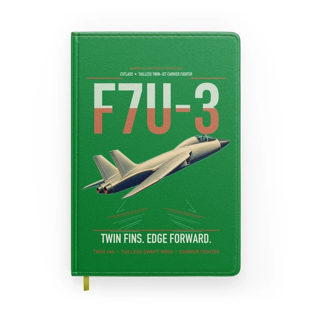 F7U-3 Cutlass design on green notebook