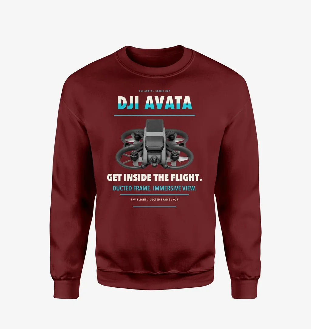 DJI Avata design on wine red sweatshirt