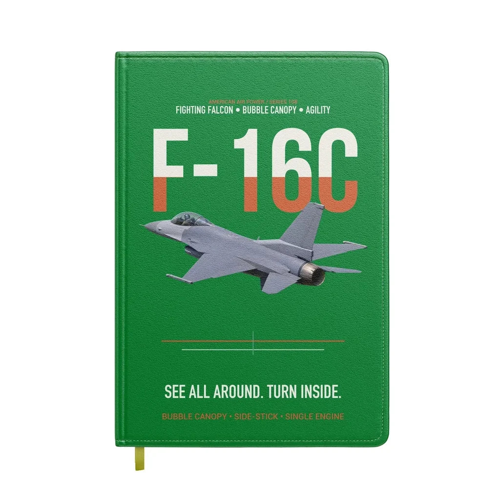 F-16C Fighting Falcon See All Around Turn Inside design on green notebook