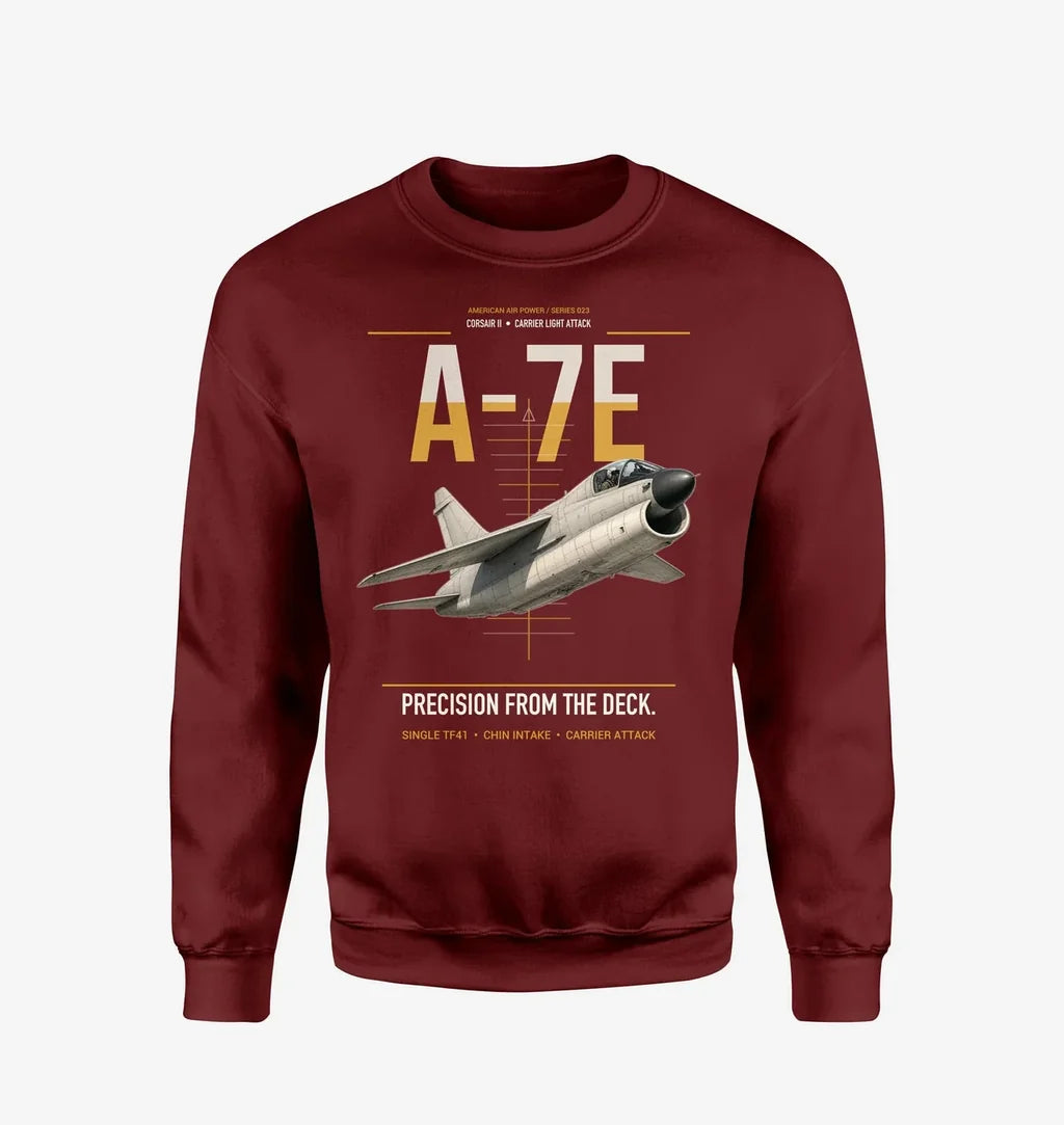 A-7E Corsair II design on wine red sweatshirt