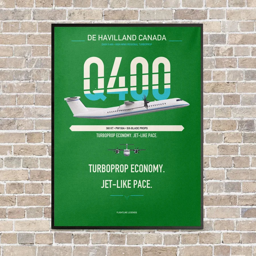 De Havilland Dash 8-400 vertical canvas print - framed - green background