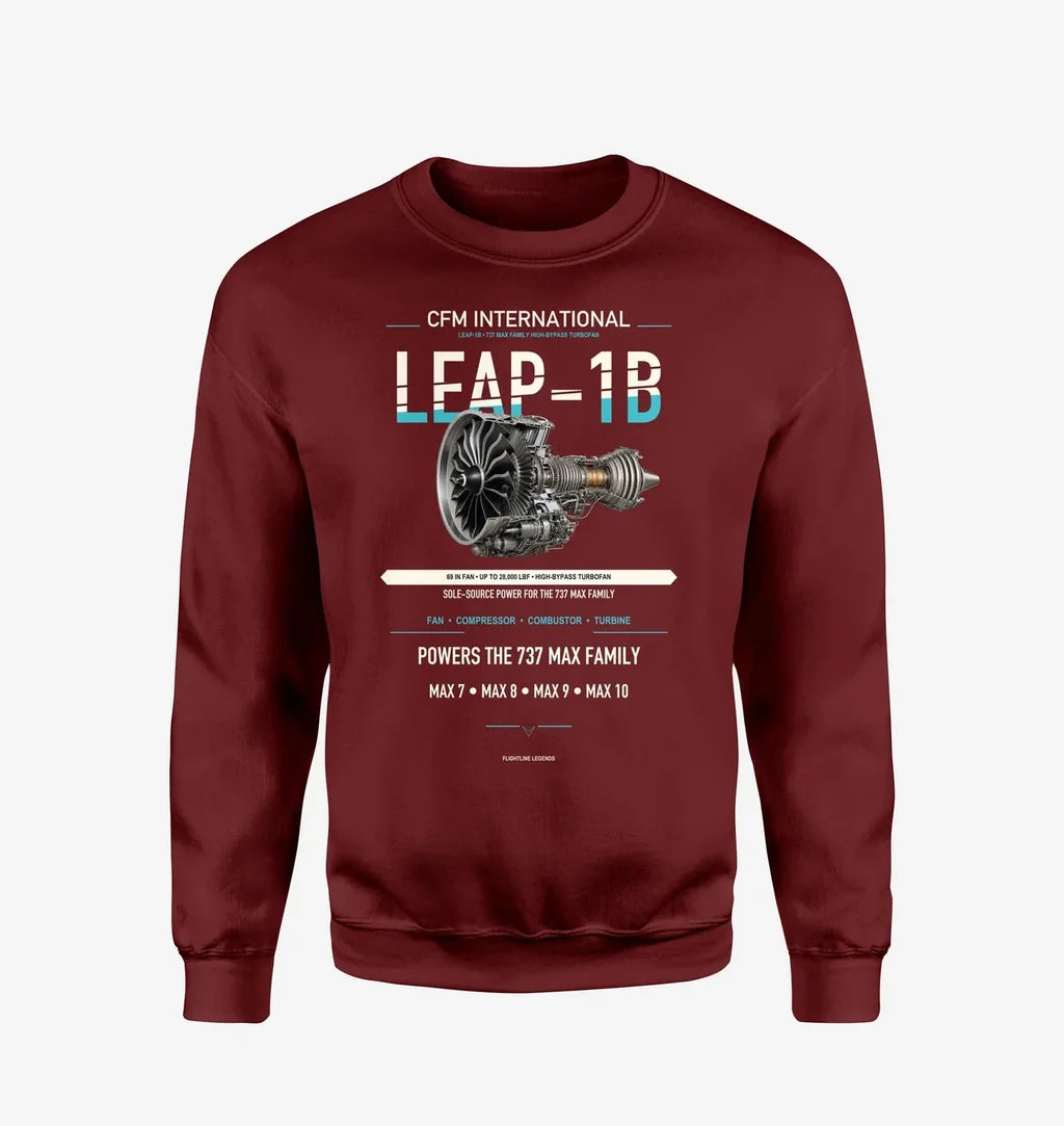 CFM LEAP-1B design on wine red sweatshirt