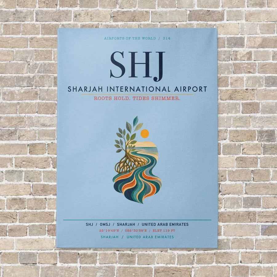 Sharjah International Airport SHJ vertical canvas print - no frame - light blue background