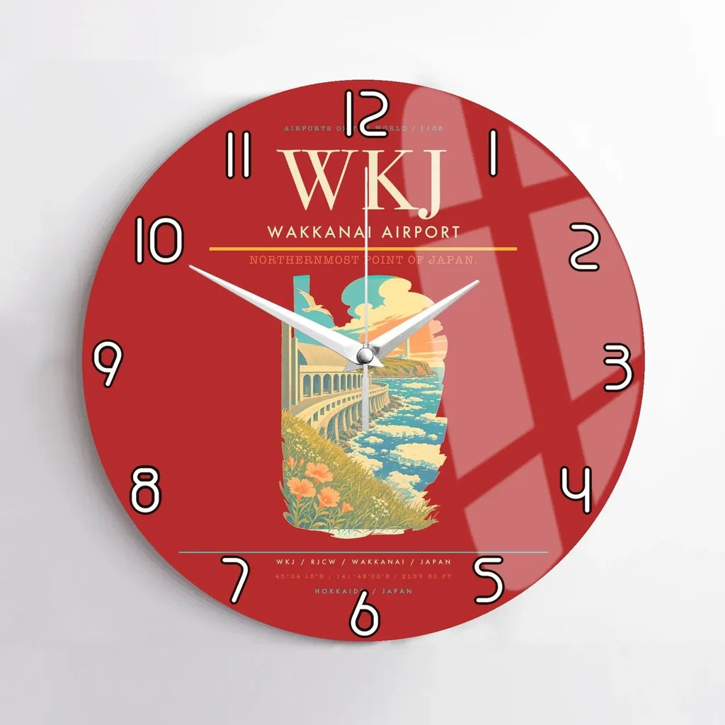 Wakkanai Airport (WKJ) design on red no frame wall clock