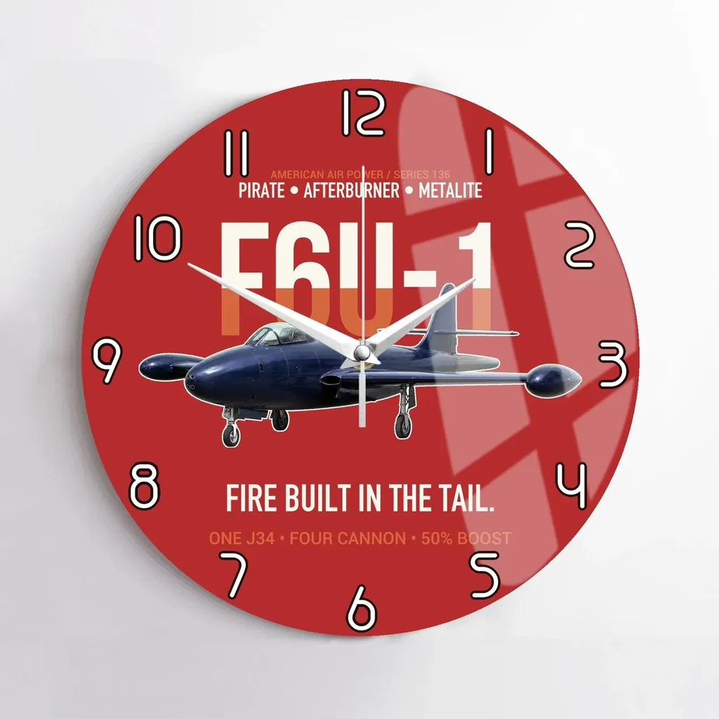 F6U-1 Pirate Fire Built in the Tail design on red no frame wall clock