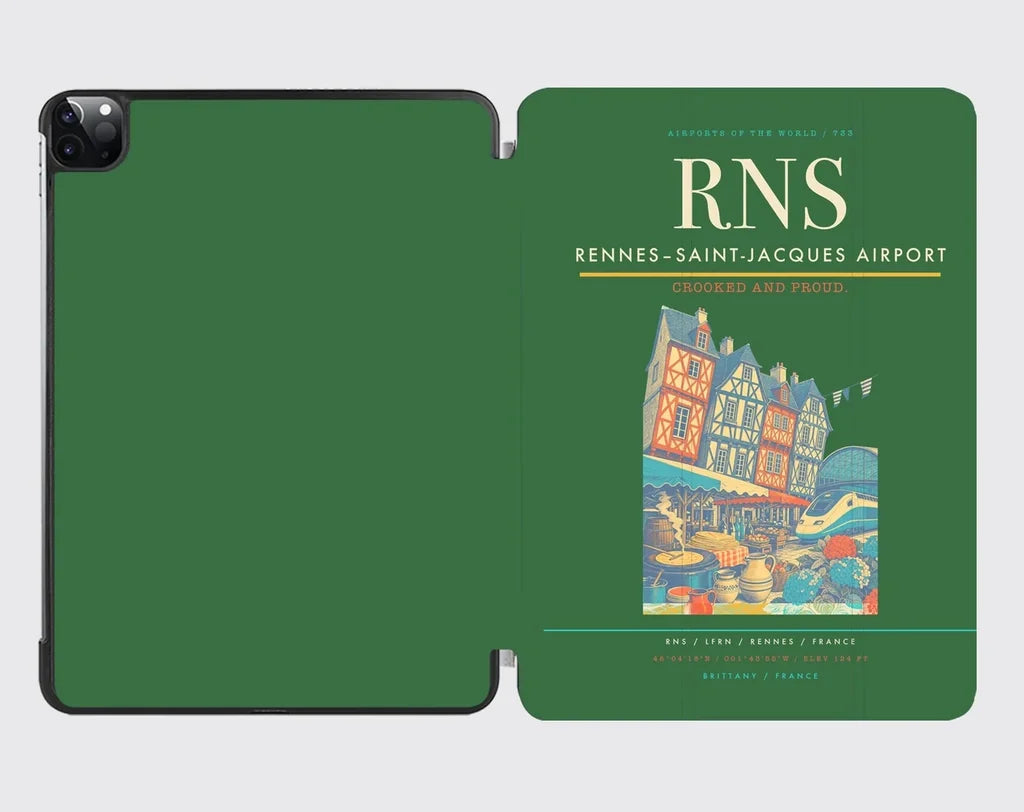 Rennes–Saint-Jacques Airport (RNS) design on green ipad tablet case