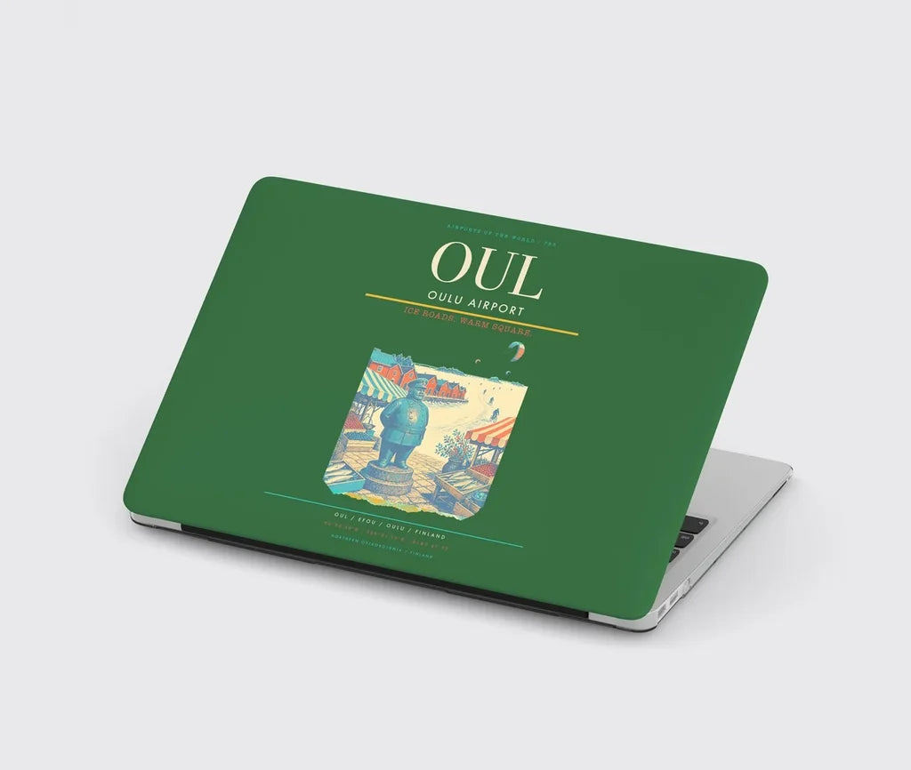 Oulu Airport (OUL) design on green MacBook case