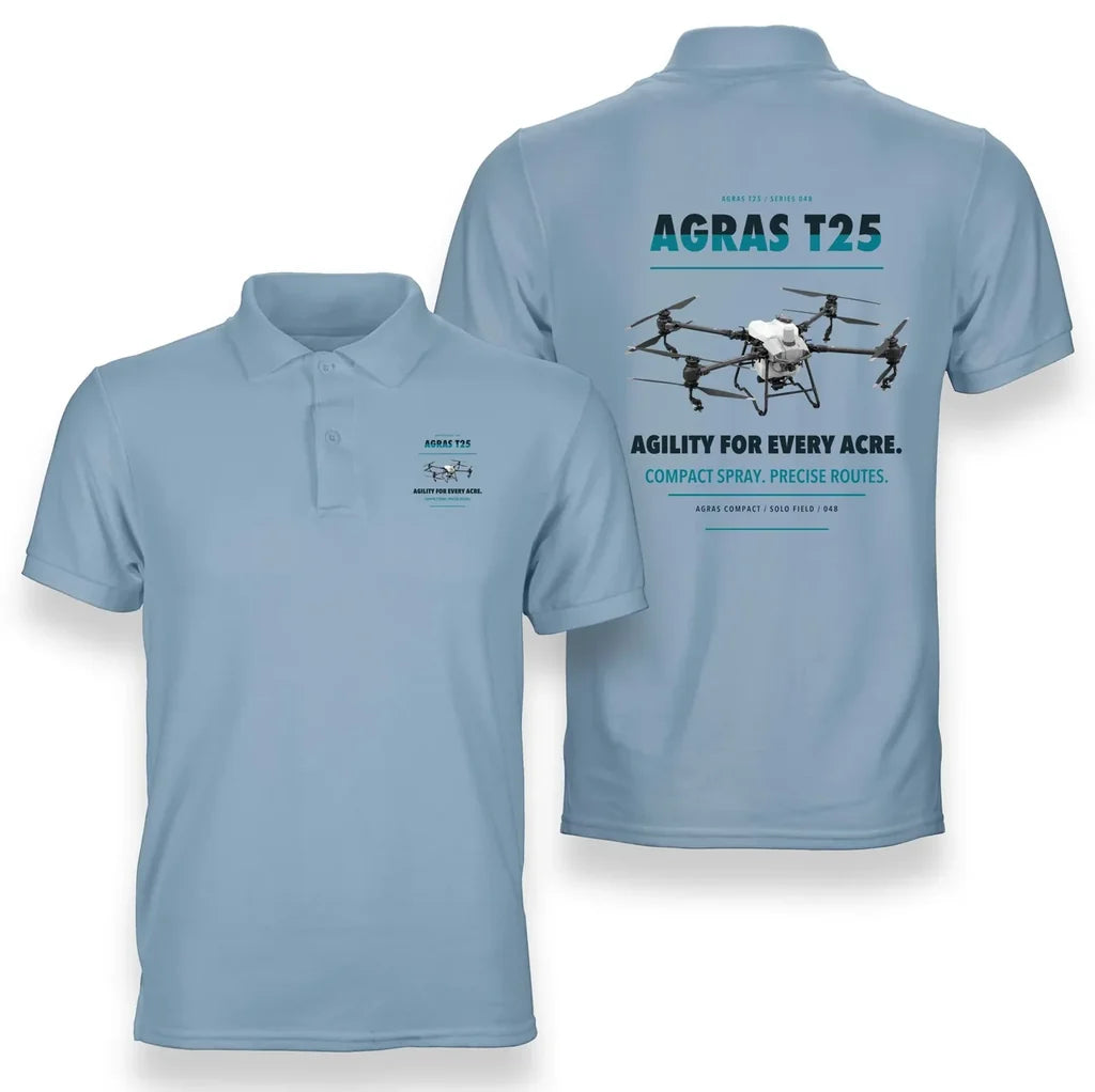 DJI Agras T25 design on light blue polo