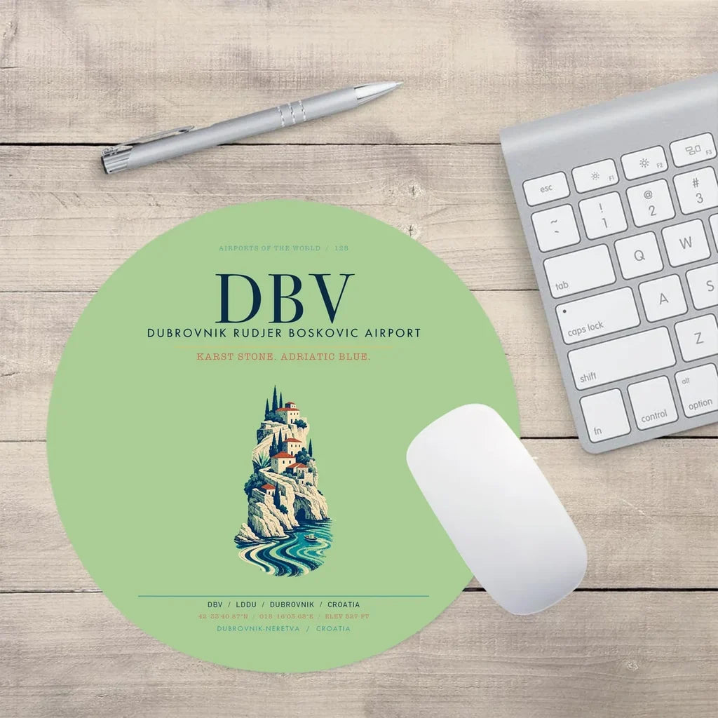 Dubrovnik Ruđer Bošković Airport (DBV) design on light green round mouse pad