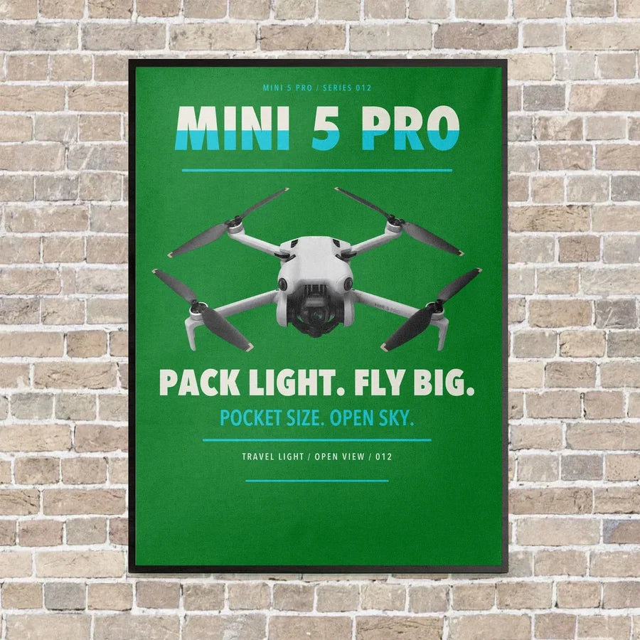 DJI Mini 5 Pro vertical canvas print - framed - green background