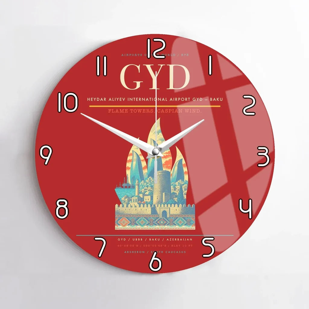 Heydar Aliyev International Airport (GYD) design on red no frame wall clock