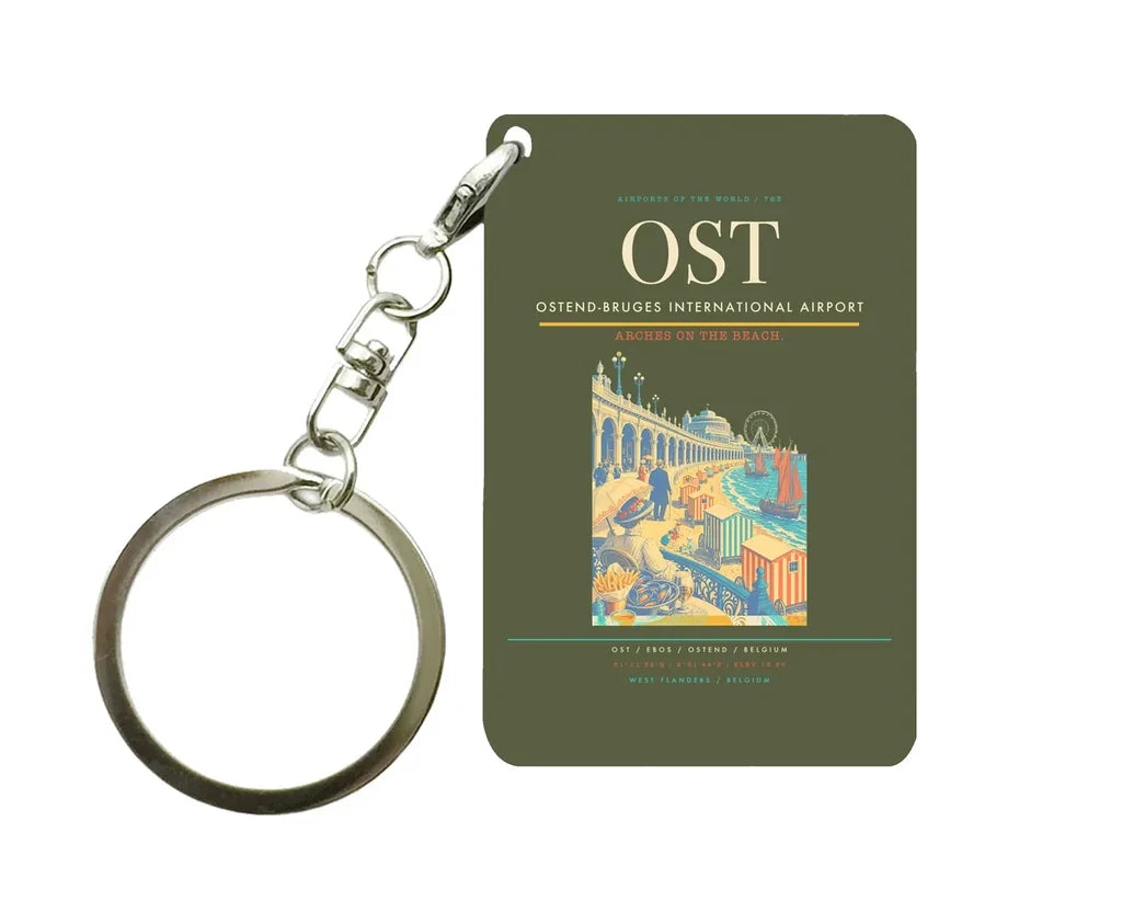 Ostend-Bruges International Airport (OST) design on green army key chain