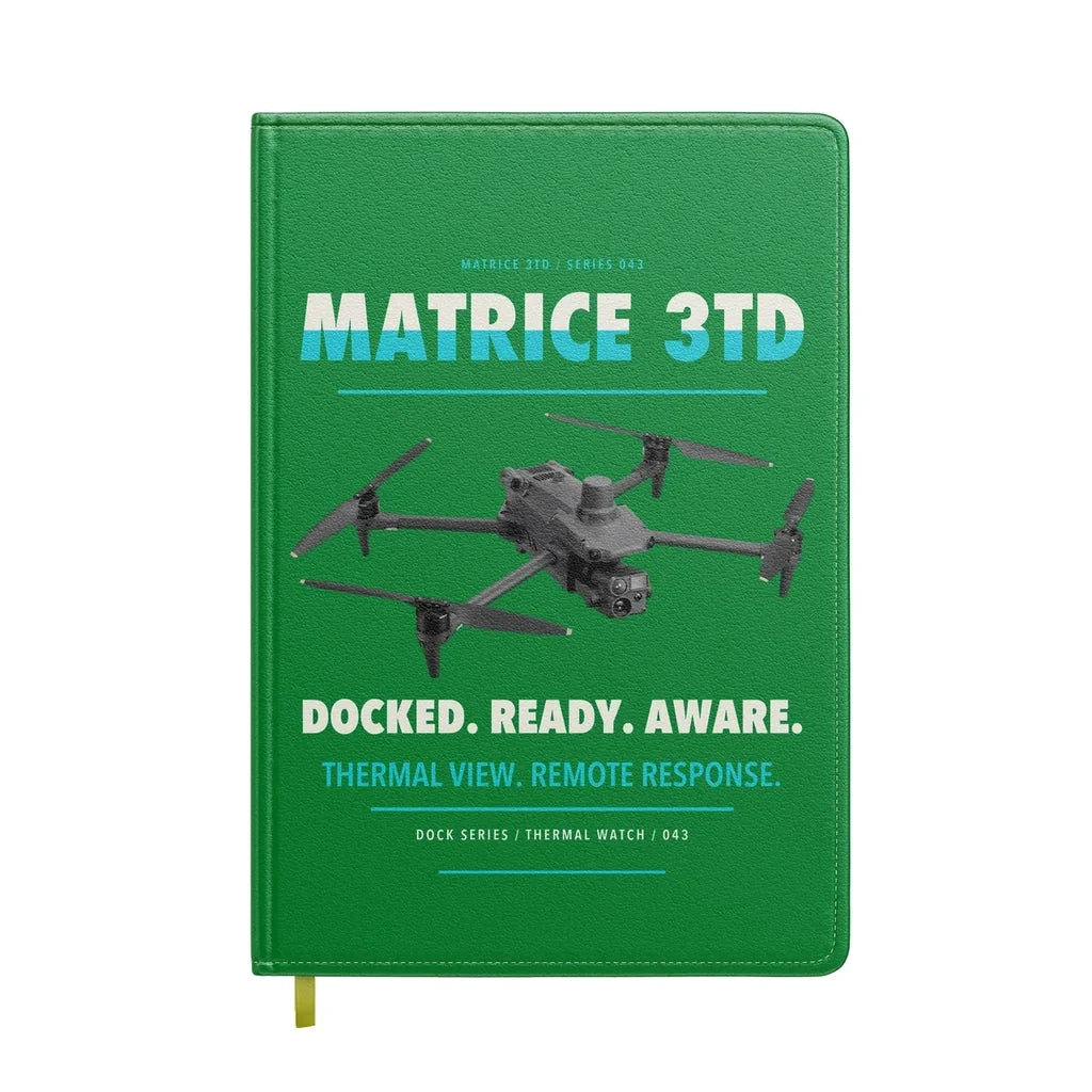 DJI Matrice 3TD design on green notebook