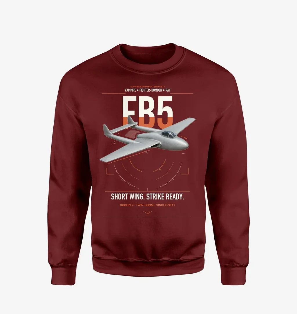 de Havilland Vampire FB5 design on wine red sweatshirt