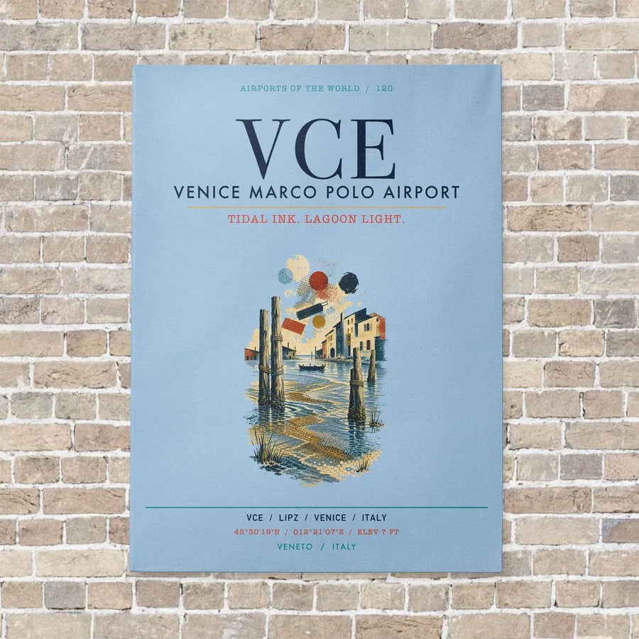 Venice Marco Polo Airport VCE vertical canvas print - no frame - light blue background