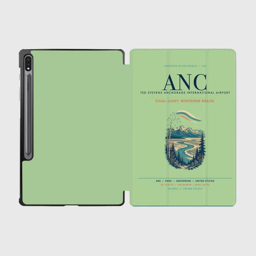 Ted Stevens Anchorage International Airport (ANC) design on light green samsung tablet tablet case