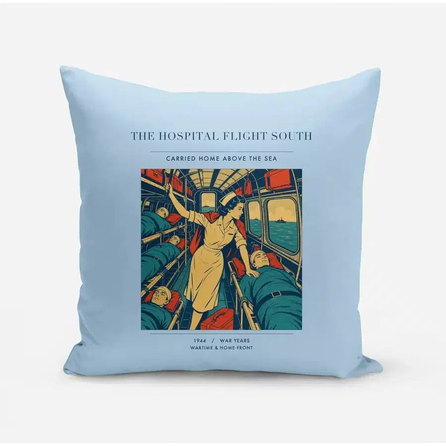 VINTAGE G4515 - The Hospital Flight South - Designed Pillows design on lightblue