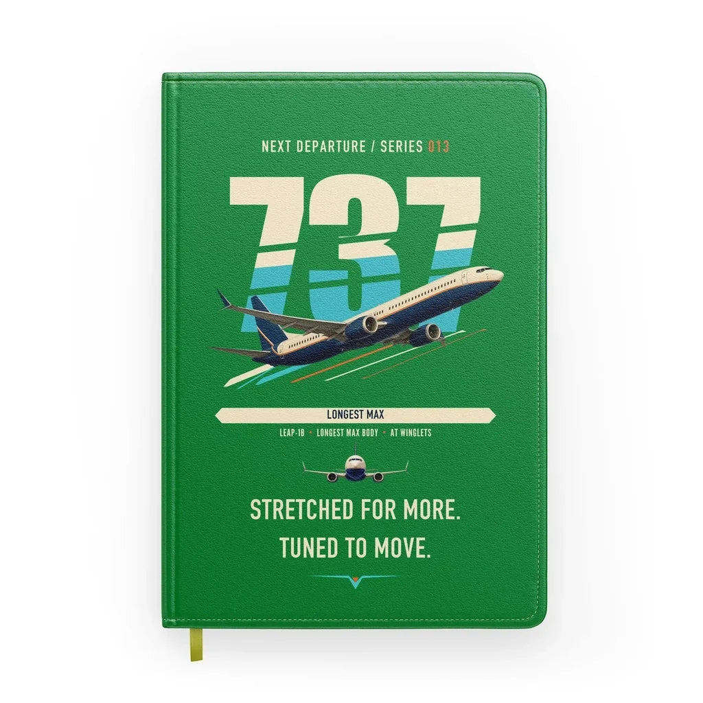 Boeing 737 MAX 10 design on green notebook