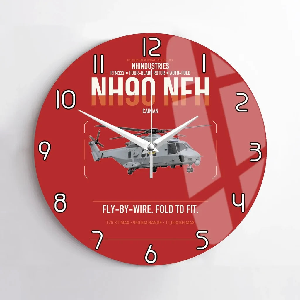 NHIndustries NH90 NFH Caïman design on red no frame wall clock