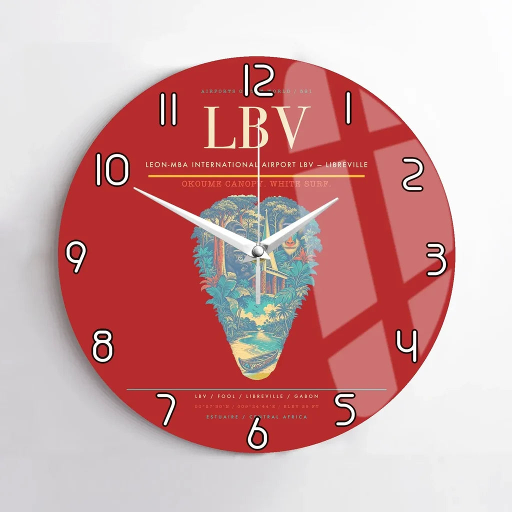 Leon-Mba International Airport (LBV) design on red no frame wall clock