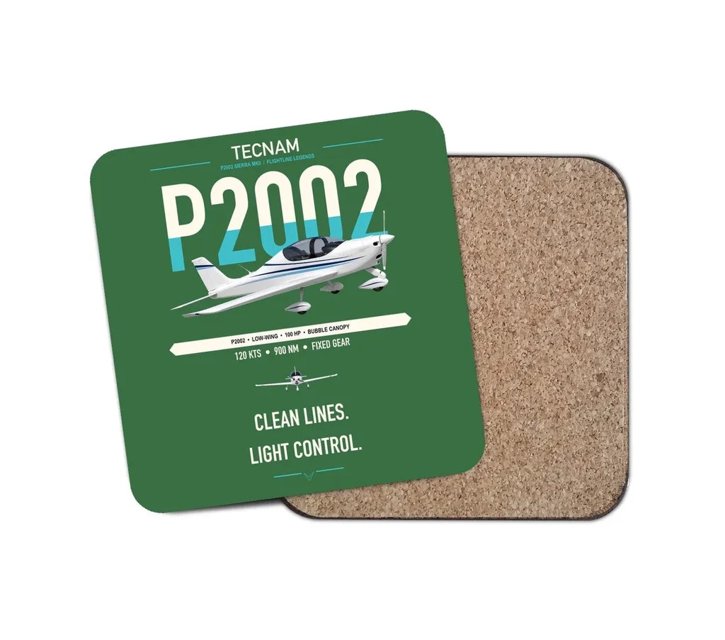 Tecnam P2002 Sierra MkII design on green 1 piece coaster