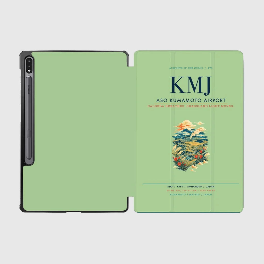 Aso Kumamoto Airport (KMJ) design on light green samsung tablet tablet case