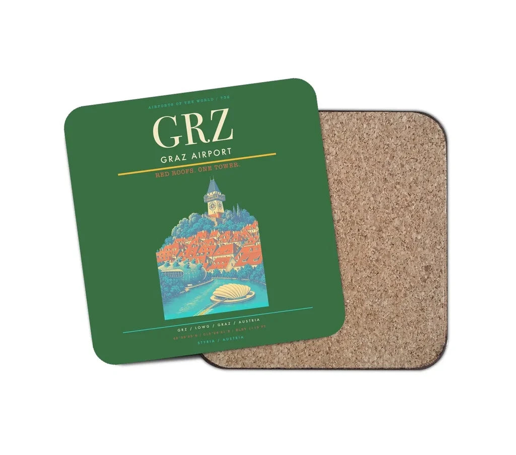 Graz Airport (GRZ) design on green 1 piece coaster