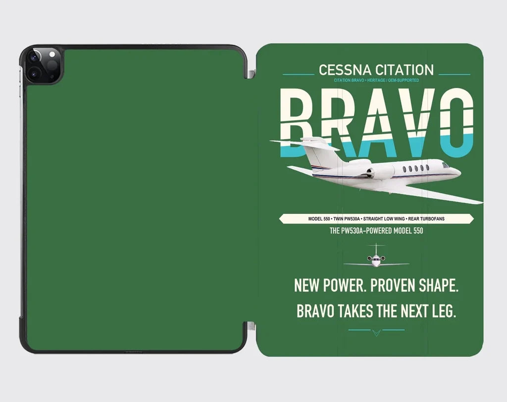 Cessna Citation Bravo design on green ipad tablet case