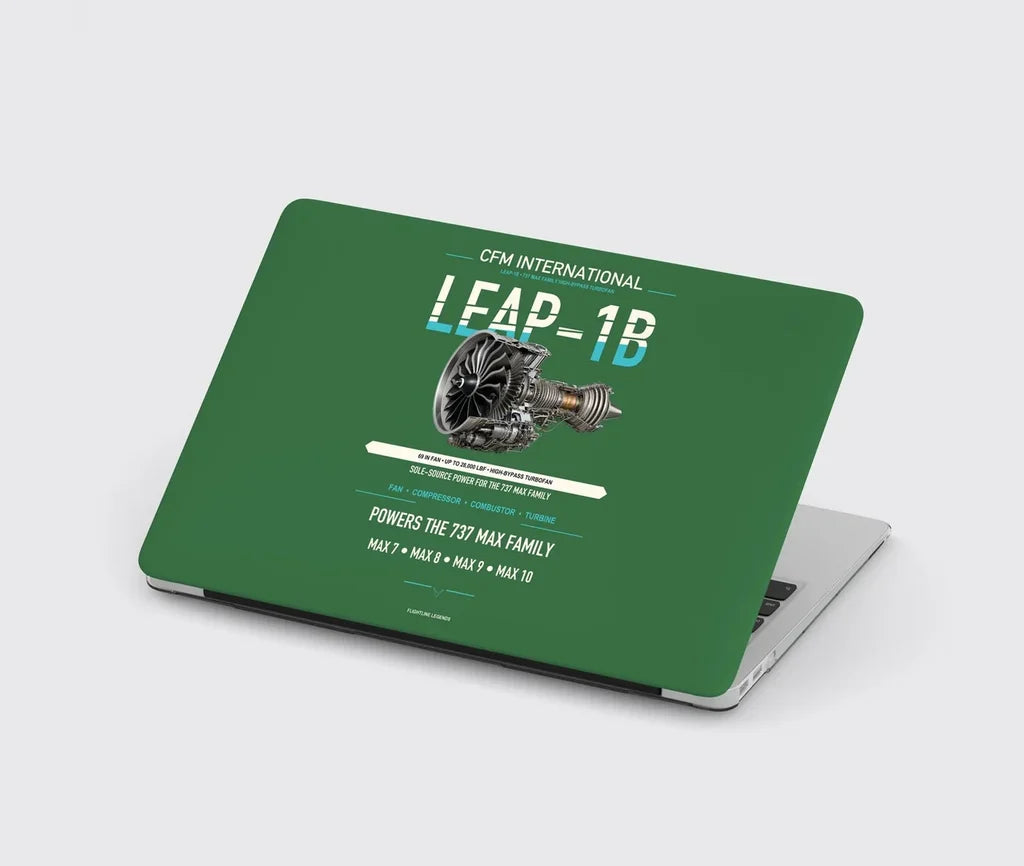 CFM LEAP-1B design on green MacBook case