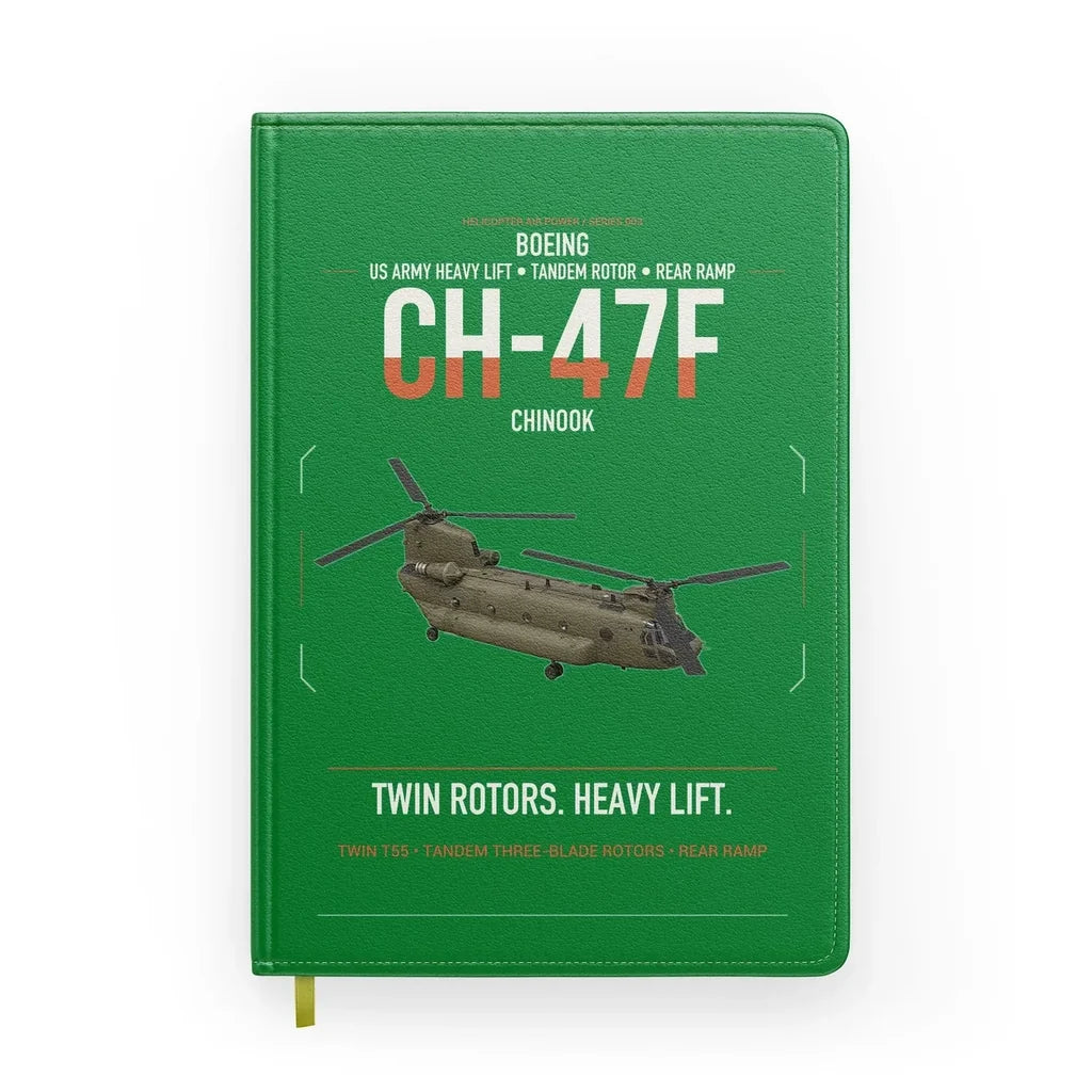 Boeing CH-47F Chinook design on green notebook
