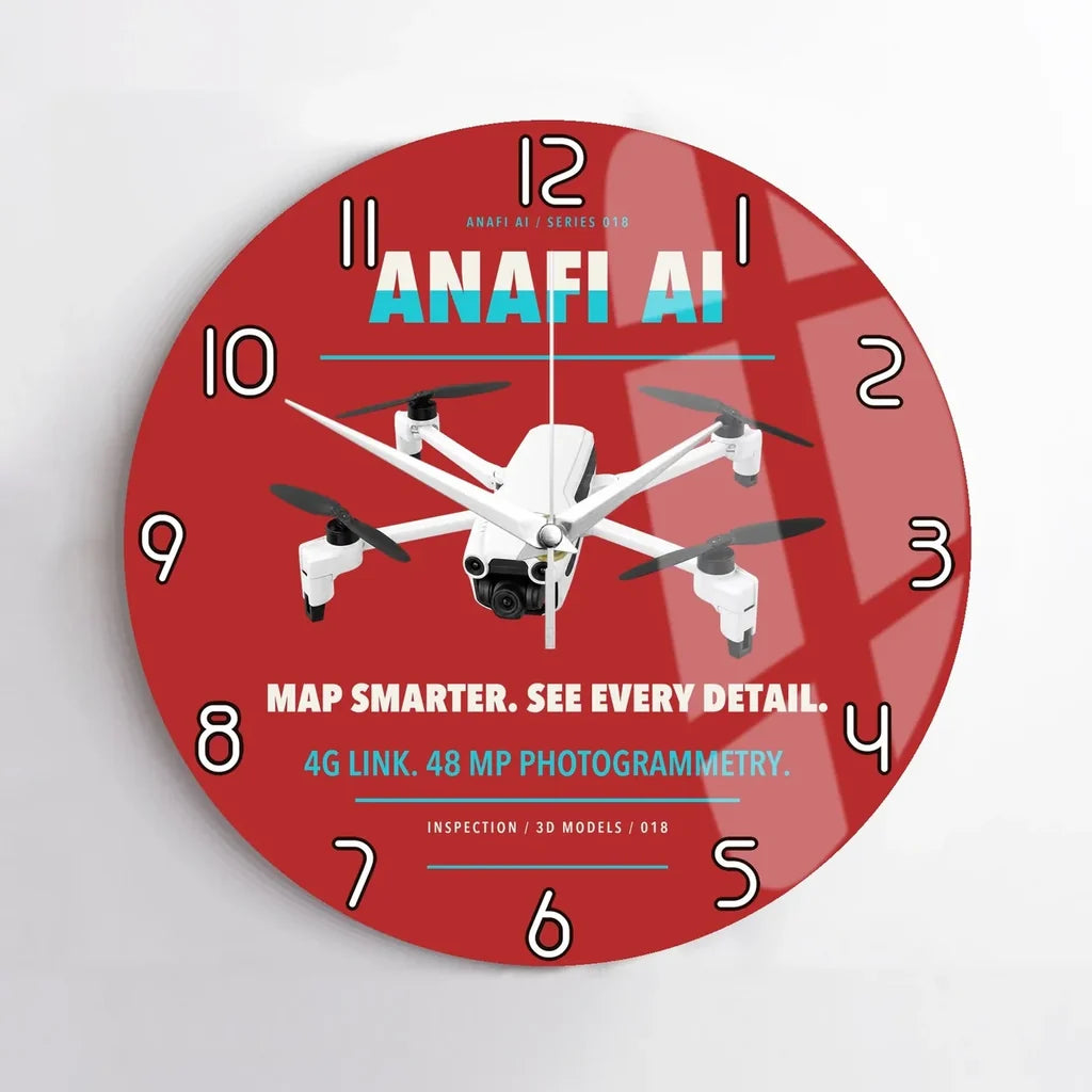 Parrot ANAFI Ai design on red no frame wall clock