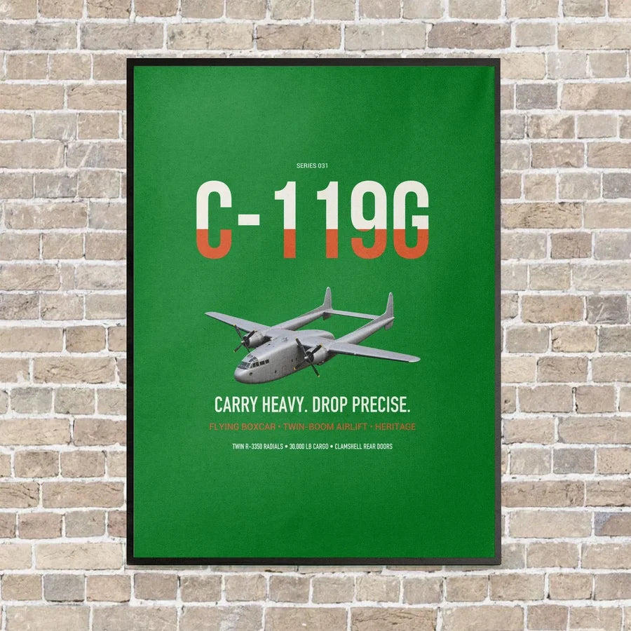C-119G Flying Boxcar vertical canvas print - framed - green background