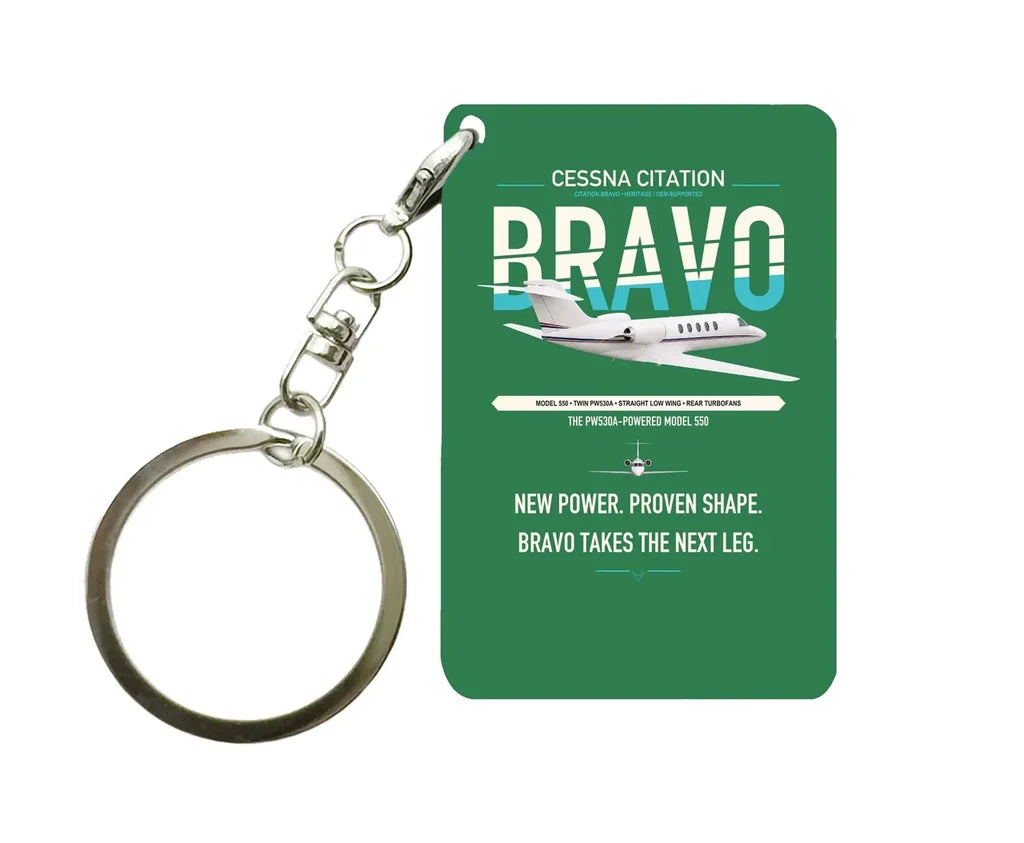 Cessna Citation Bravo design on green designed key chain, double-side print