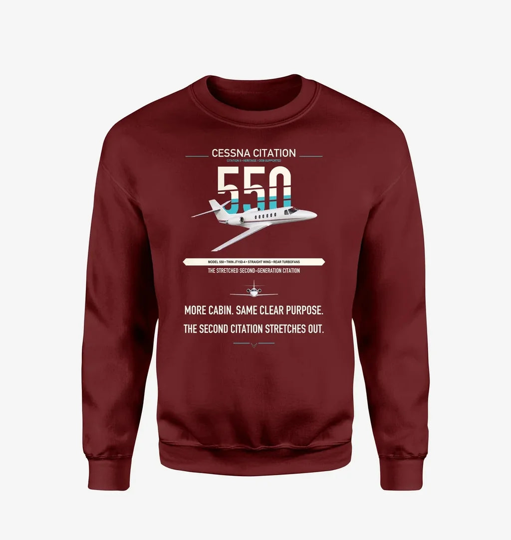 Cessna Citation 550 - Citation II design on wine red sweatshirt