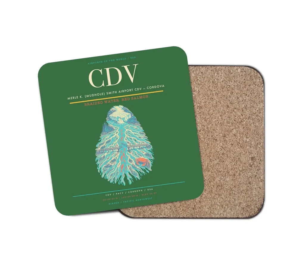 Merle K. (Mudhole) Smith Airport (CDV) design on green 1 piece coaster