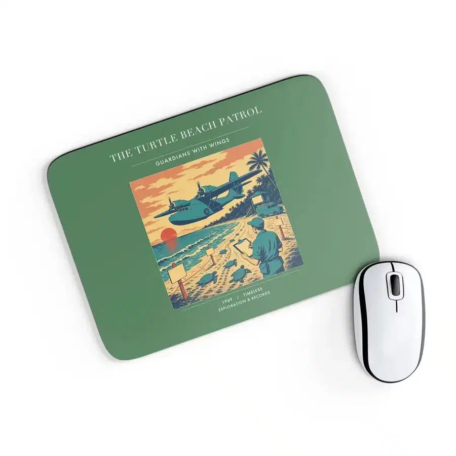 VINTAGE G4443 - The Turtle Beach Patrol - Designed Mouse Pads design on green rectangle