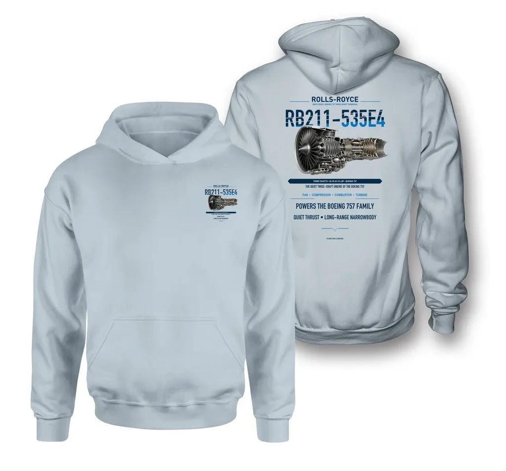 RB211-535E4 design on light blue hoodie
