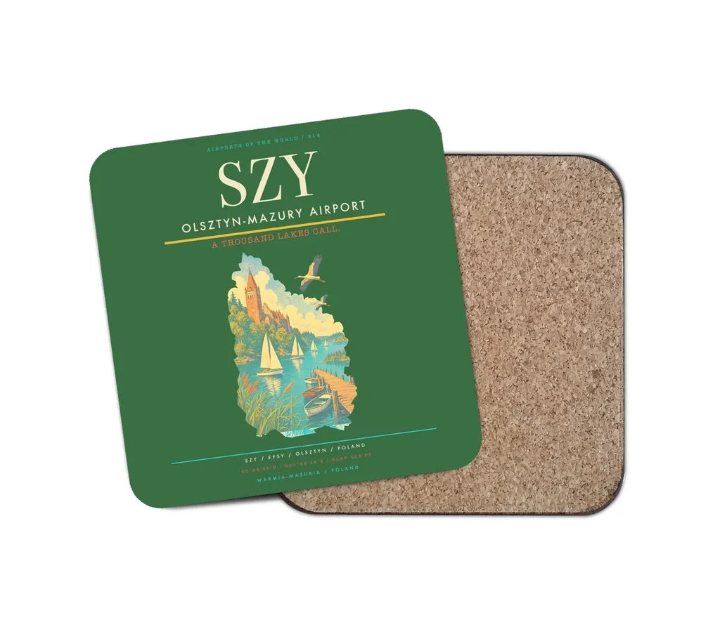 Olsztyn-Mazury Airport (SZY) design on green 1 piece coaster
