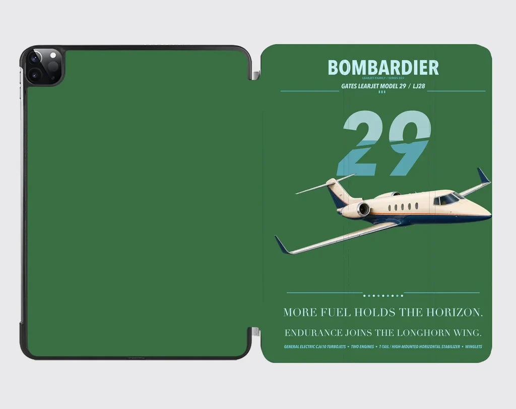 Bombardier Learjet 29 design on green ipad tablet case