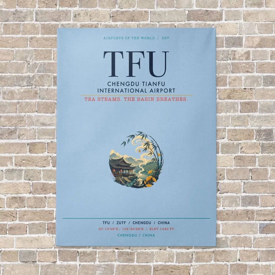 Chengdu Tianfu International Airport TFU vertical canvas print - no frame - light blue background