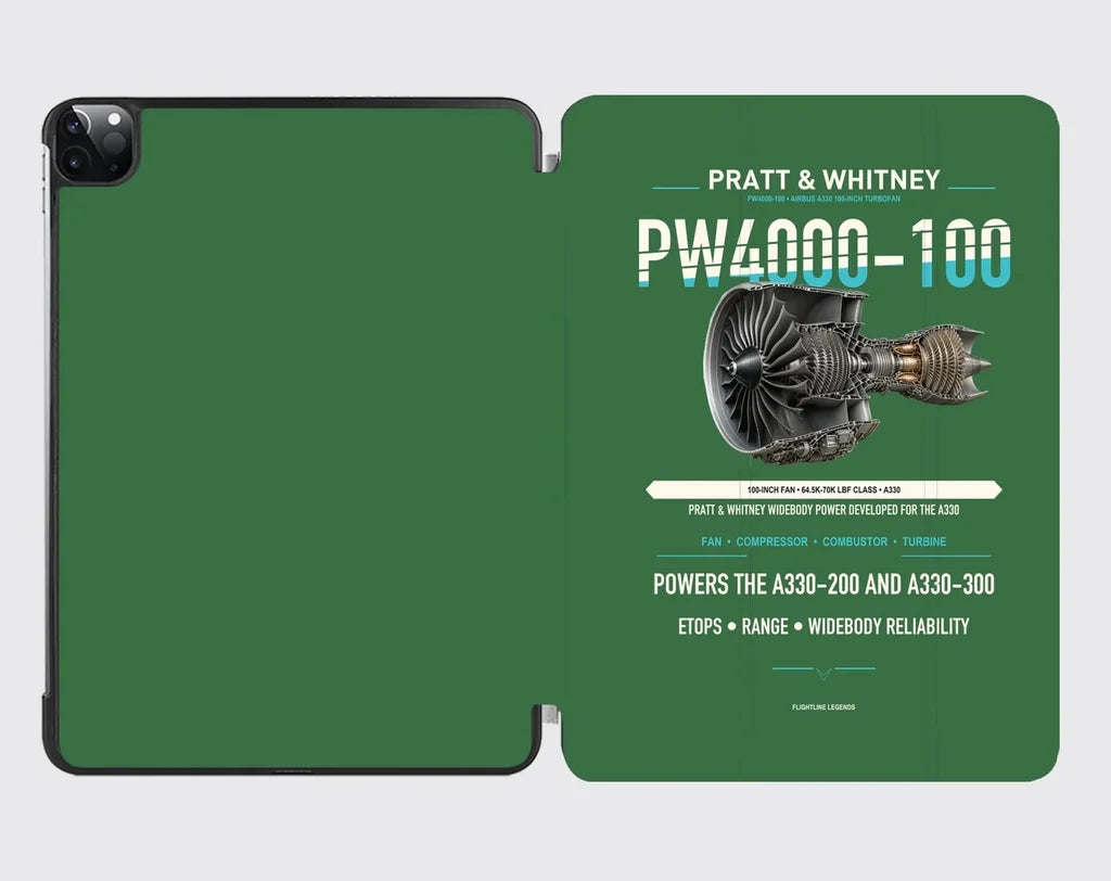 PW4000-100 design on green ipad tablet case