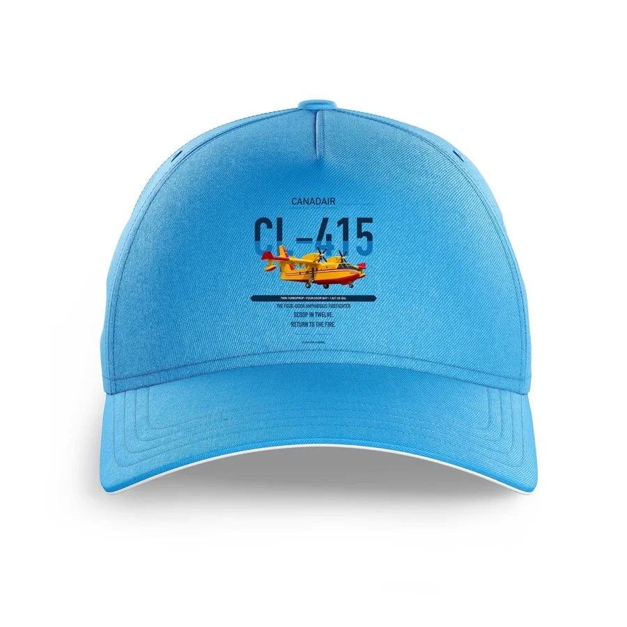 Canadair CL-415 design on light blue printed hat