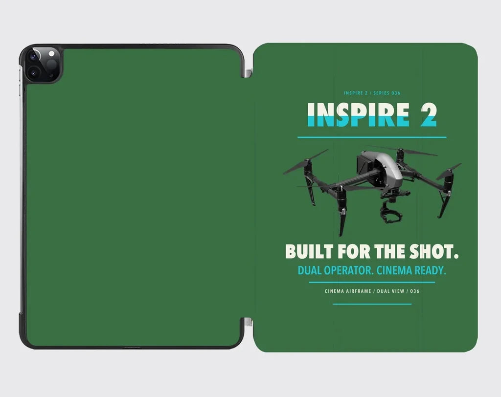 DJI Inspire 2 design on green ipad tablet case