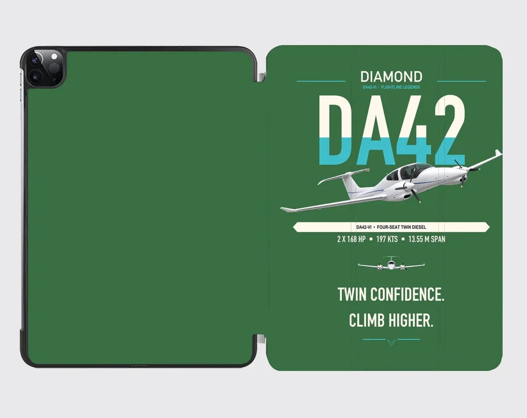 Diamond DA42-VI design on green ipad tablet case
