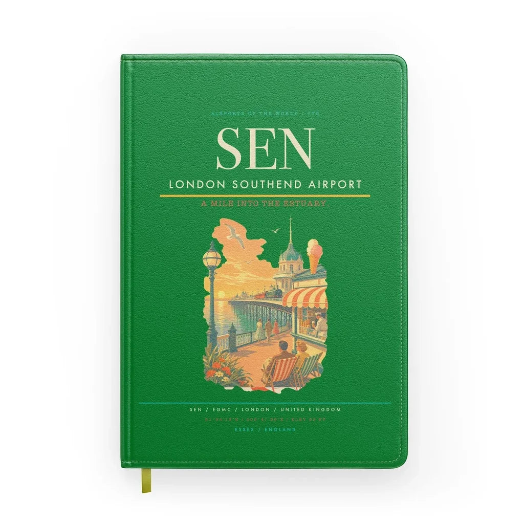 London Southend Airport (SEN) design on green notebook