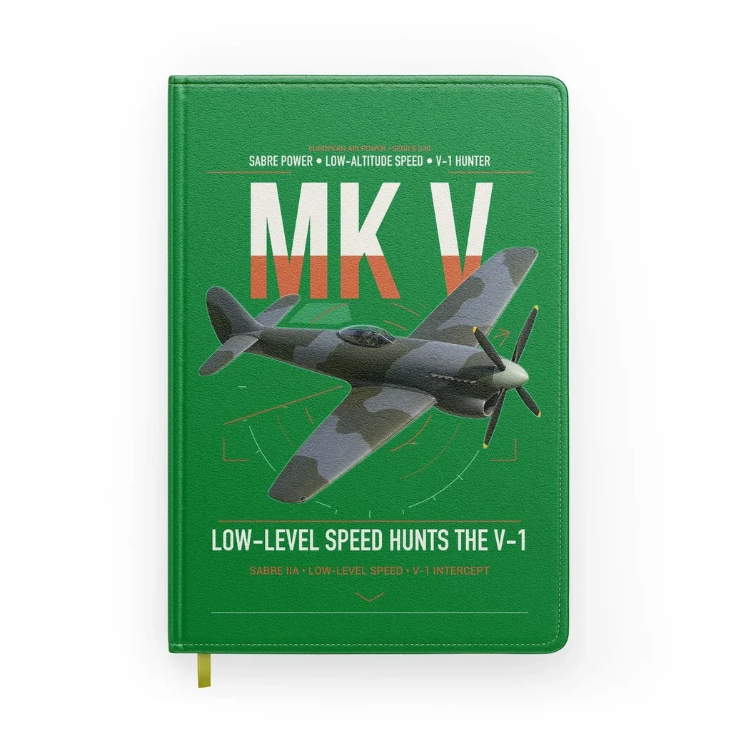 Hawker Tempest Mk V design on green notebook